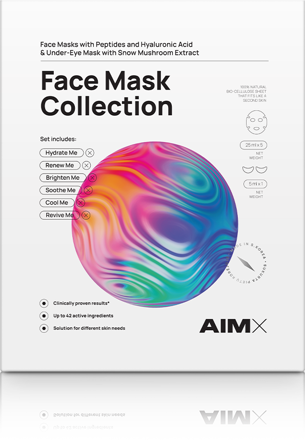 Lerelle Beauty AIMX Korean Bio-Cellulose Face Mask Collection gift box with six targeted skincare masks