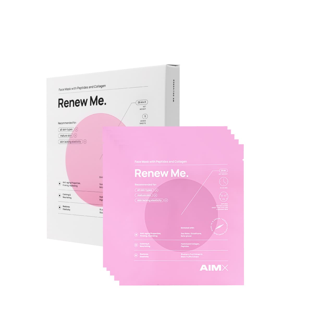 Lerelle Beauty Aimx Renew Me Korean sheet mask box and pouches