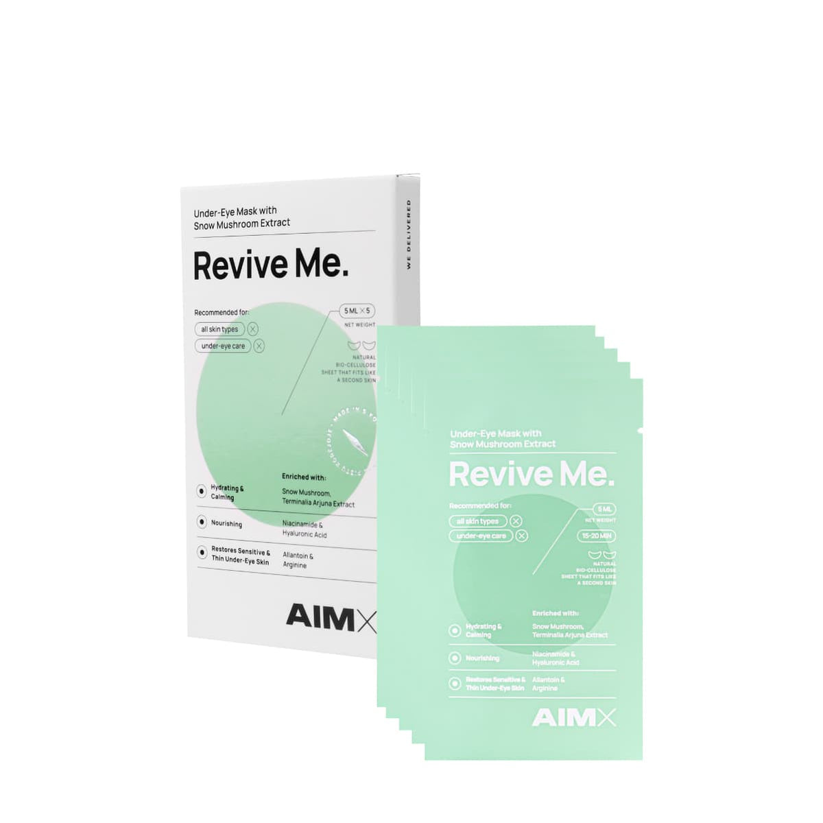Lerelle Beauty Aimx Revive Me Korean under-eye mask box and sachet