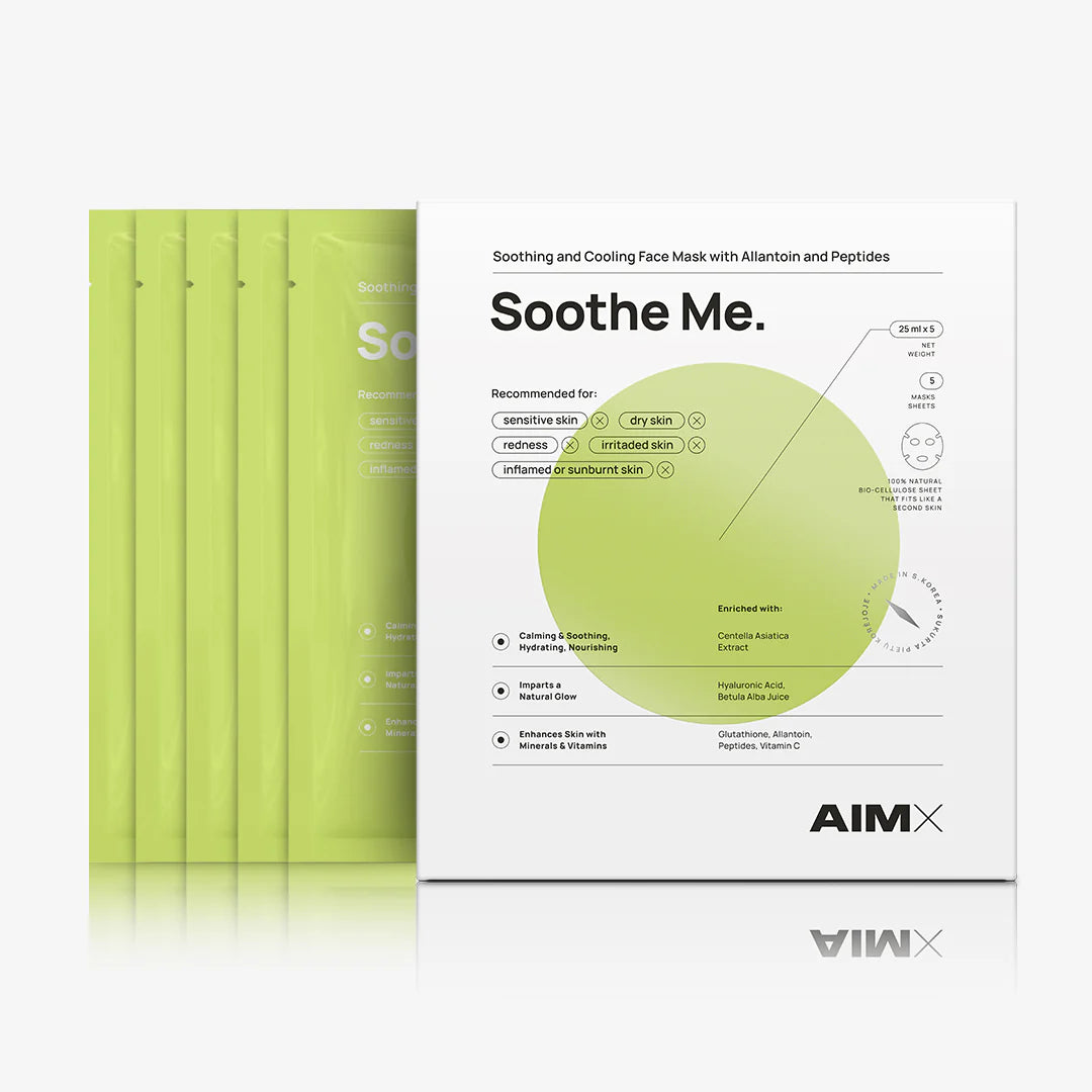 Lerelle Beauty Aimx Soothe Me sheet mask box with pouch stack