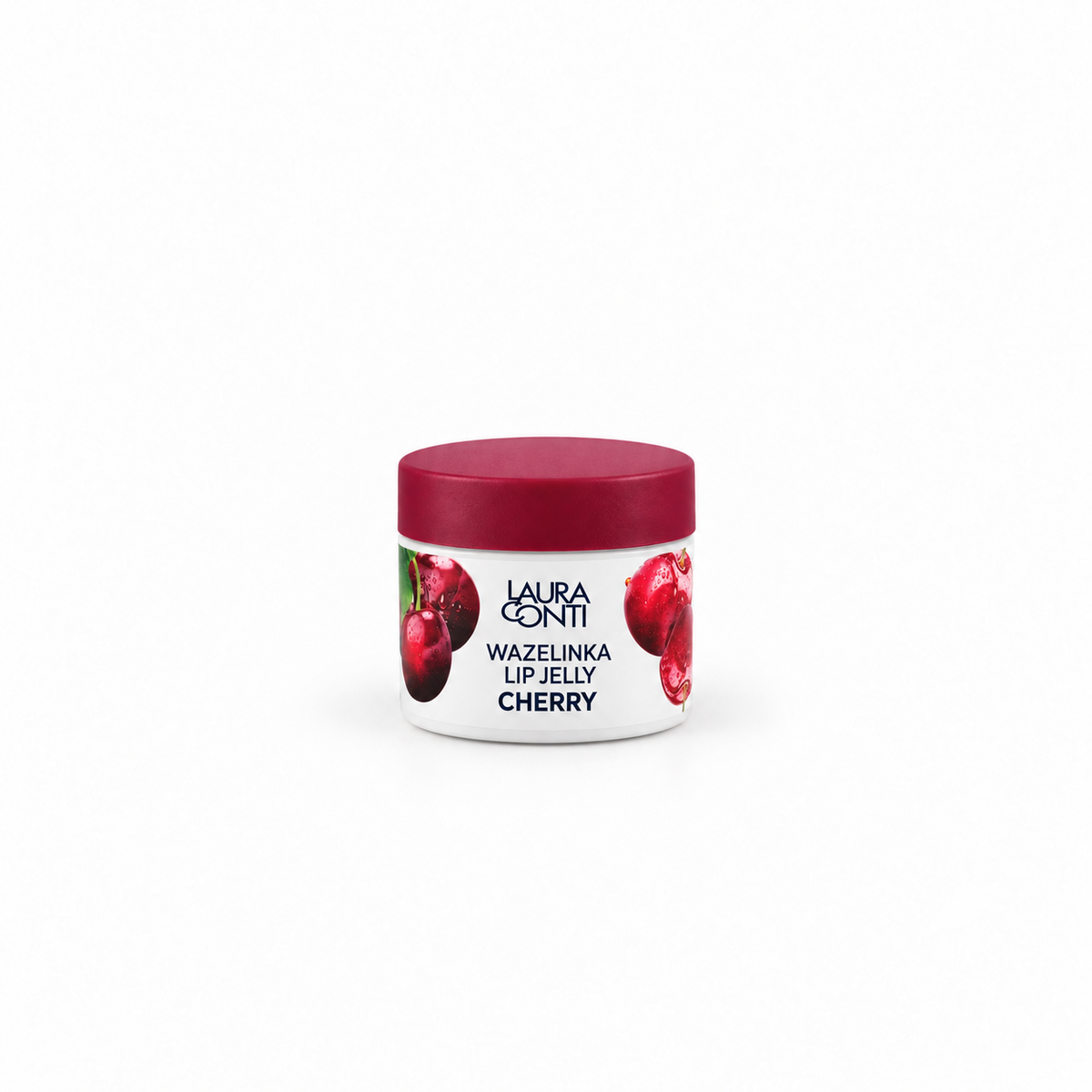 Lerelle Beauty cherry lip jelly in a white jar with a burgundy lid