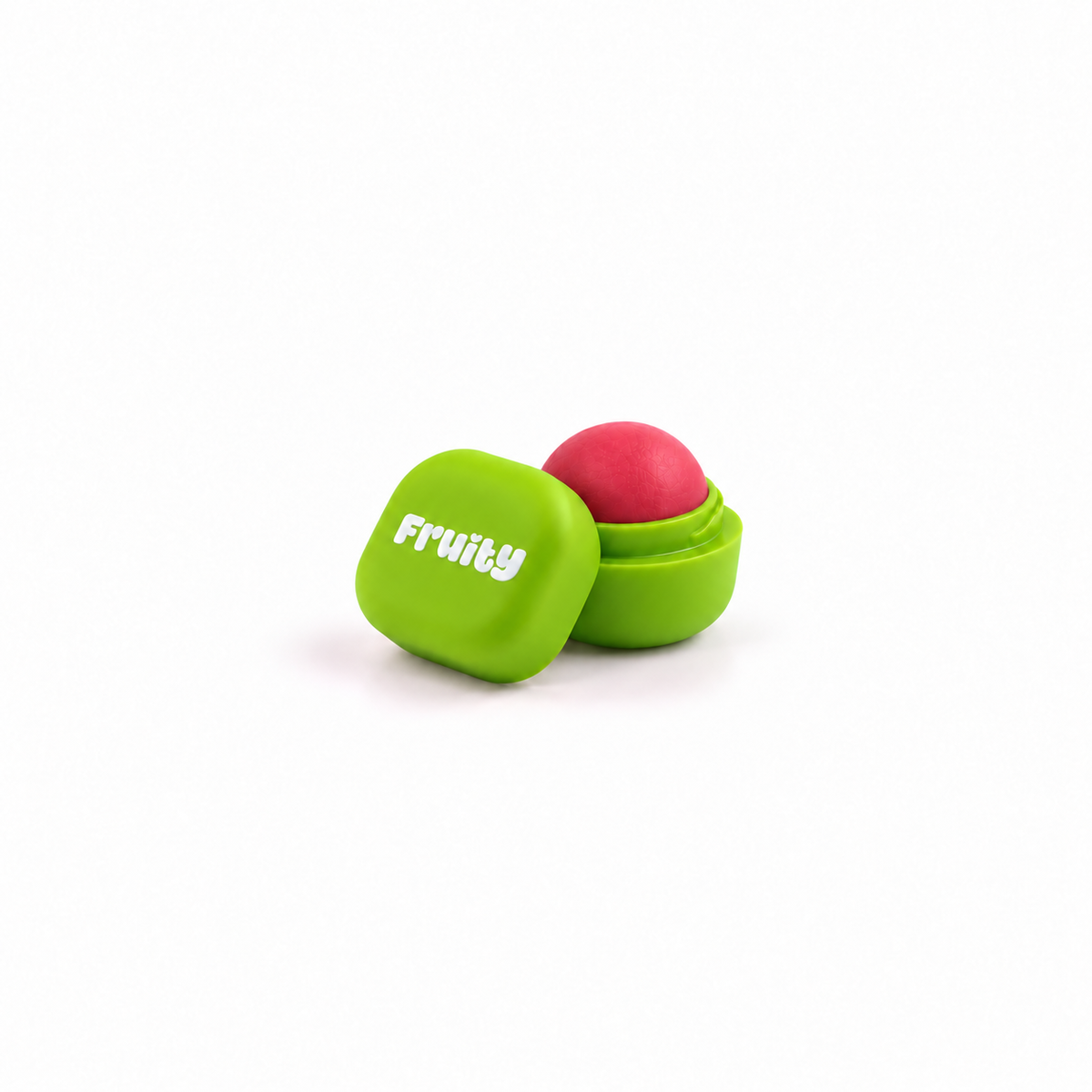 Lerelle Beauty Fruity watermelon lip balm pot with the lid off, showing the pink balm