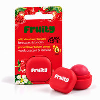 Lerelle Beauty Fruity wild strawberry lip balm in a red pot with its red retail card