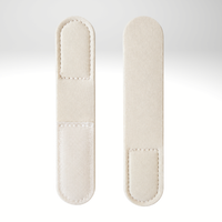 Two off-white fabric led neck mask replacement straps with stitched edges, shown side-by-side on a light gray gradient background.