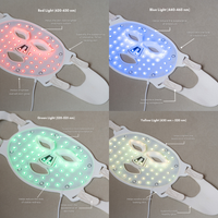 Lerelle Beauty LED light therapy mask shown in red, blue, green and yellow light modes with skin benefit callouts