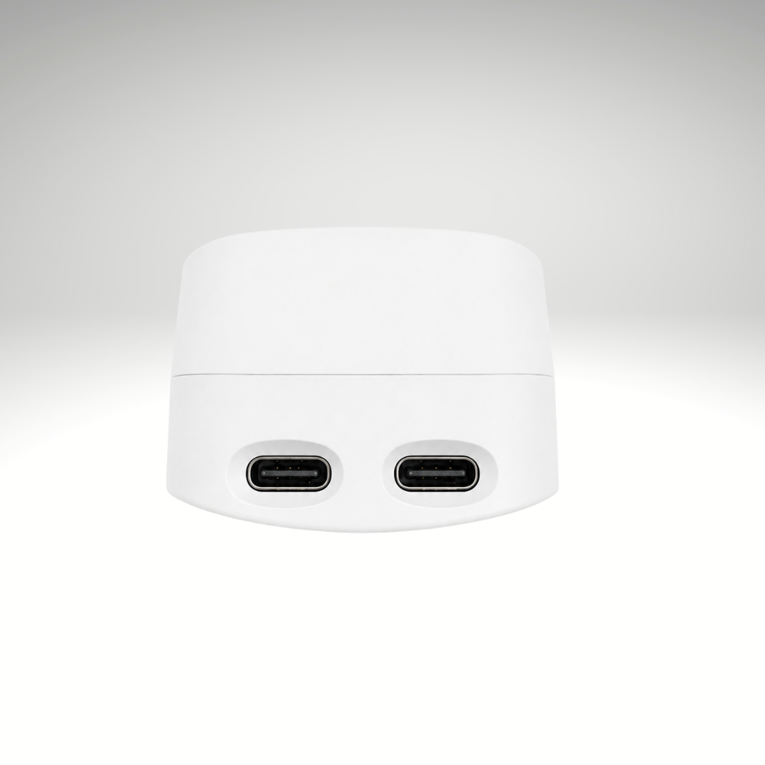 Bottom of Lerelle Beauty LED mask remote control showing two USB-C connector ports.
