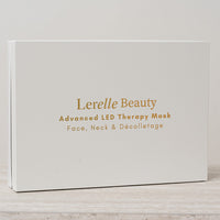 Lerelle Beauty LED light therapy face, neck and décolletage mask set packaging in white box