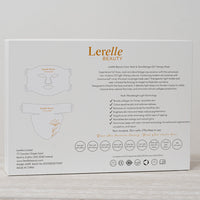 Lerelle Beauty LED light therapy face, neck and décolletage mask packaging showing wavelengths, 480 LEDs and certification icons