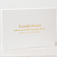Lerelle Beauty LED light therapy neck and décolletage mask packaging in white box