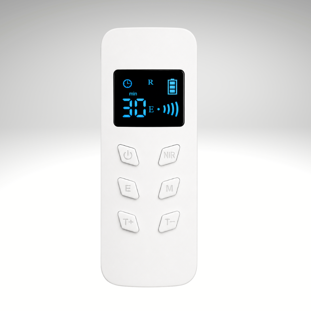 Lerelle Beauty LED mask remote control display showing 30 minute timer setting