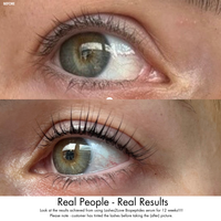 Lerelle Beauty Lashes2Love Biopeptides Lash Serum before and after — note: lashes were tinted for the after photo