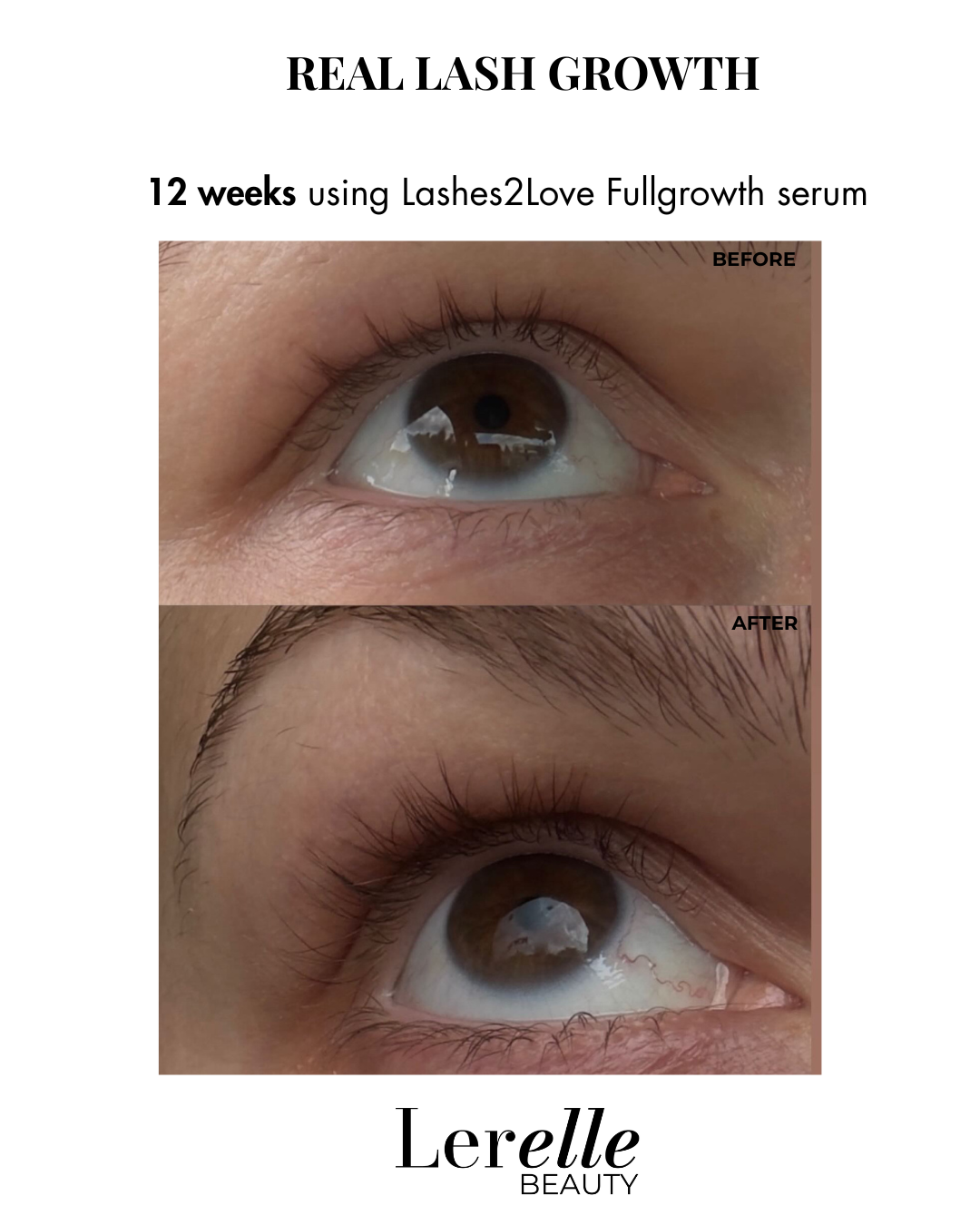 Lerelle Beauty Lashes2Love FullGrowth Lash Growth Serum before and after results after 12 weeks