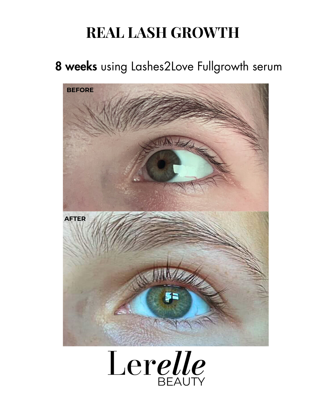 Lerelle Beauty Lashes2Love FullGrowth Lash Growth Serum before and after results after 8 weeks