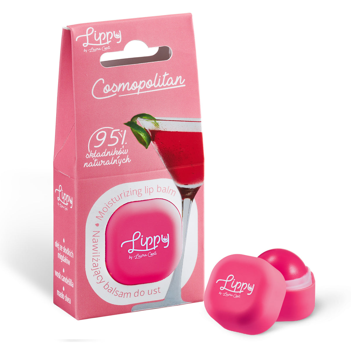 Lerelle Beauty Lippy Cosmopolitan natural lip balm box with pot container, open