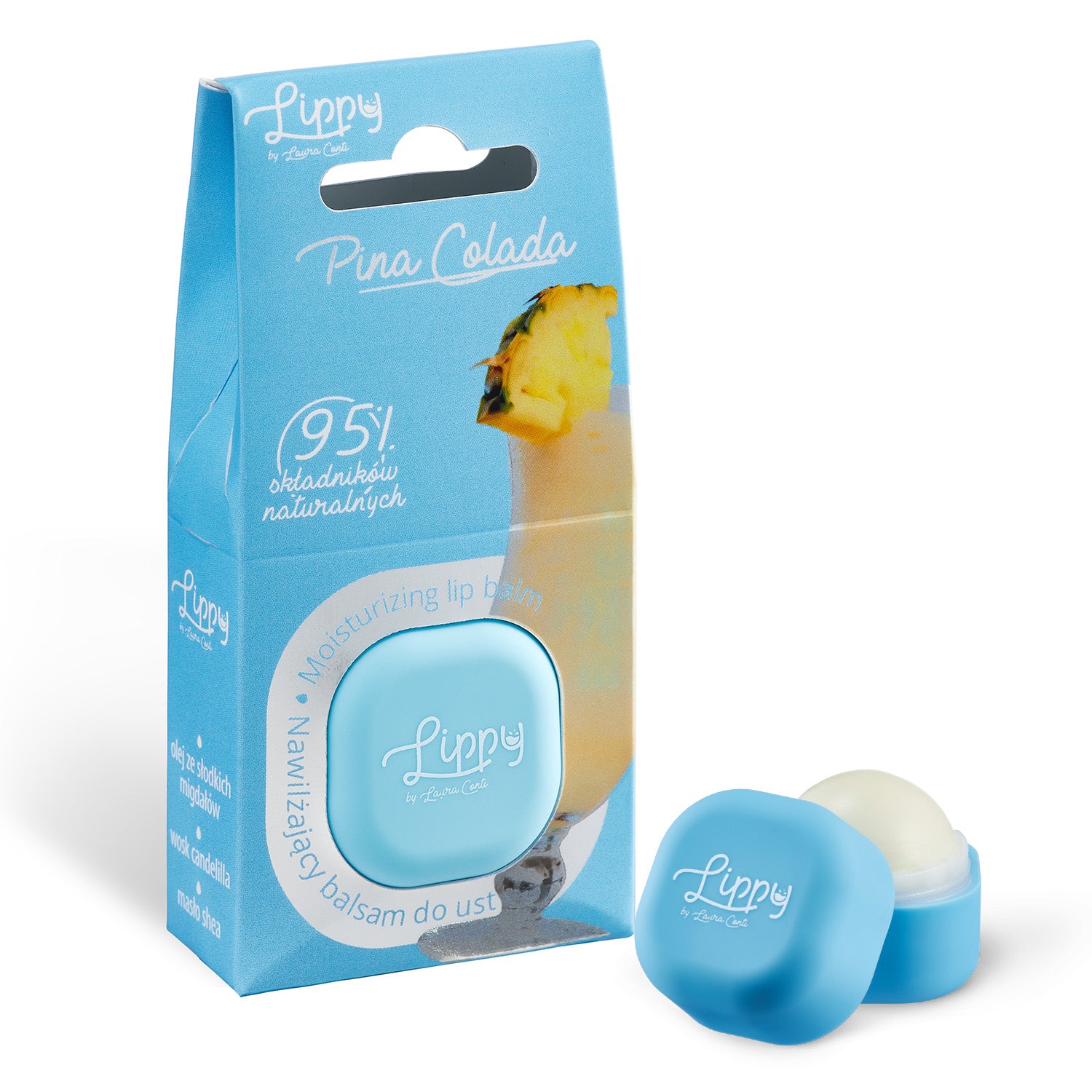 Lerelle Beauty Lippy Pina Colada natural lip balm box with pot container, open