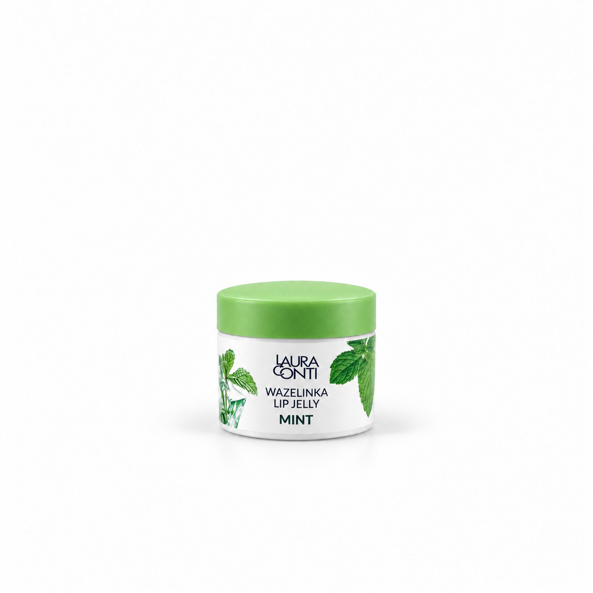 Lerelle Beauty mint lip jelly in a white jar with a green lid