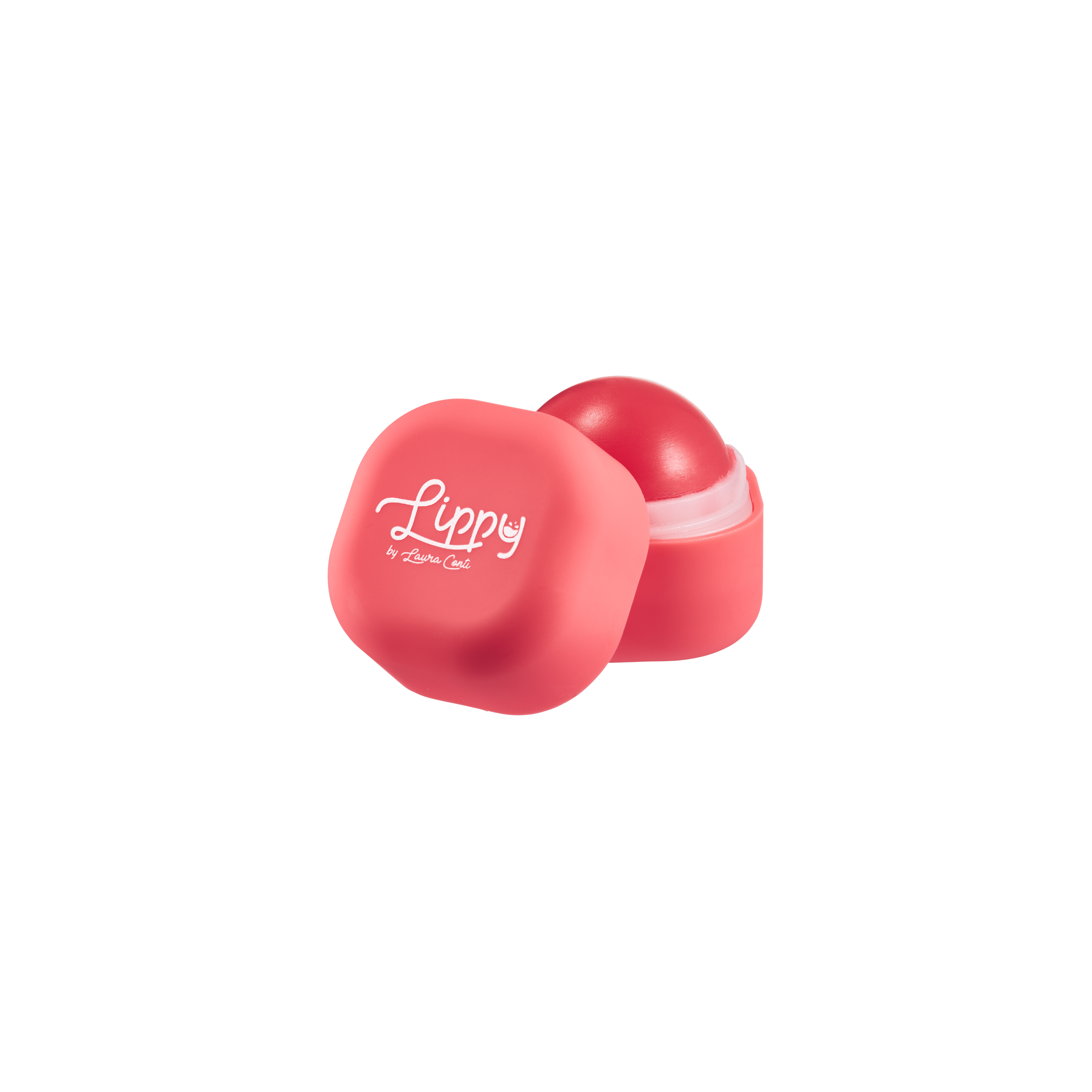 Red lip balm with 'Lippy' branding on a white background
